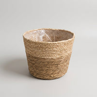 Home Decoration Plant Pots for Indoor Plants and Flower Pots, Two Tone Horizontal Stripe Storage Basket, Hand-Woven Seagrass Plant Fiber Pot