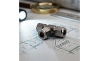 Three-Way Pipe Connector Stainless Steel Tee Fitting with Compression Nuts Water Line Splitter Metal Hardware Heavy-Duty