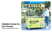 Mobile Advertising Cart Easy Assembly Foldable Vendor Stand Sturdy Rolling Market Stall for Vendors, Caterers, Night Markets, Roadside, Outdoor Events