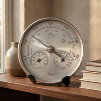 3-in-1 Air Pressure Gauge Thermometer Hygrometer Easy-to-Read Analog Weather Station Round Air Pressure Gauge Hygrometer Thermometer Metal Bezel