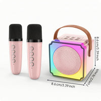 Bluetooth Portable Karaoke Machine with Two Microphones Compact Portable Karaoke Speaker with Microphones Rechargeable Multi-Function for Families, Adults, Parties