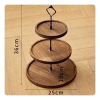 3 Tier Cake Stand Rustic Wooden Tiered Tray Space Saving Round Dessert Display Rack for Party