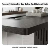 Easy to Clean Solid Wood Tea Table Safe Rounded Edges Japanese Design Tea Table Space Saving Wabi-Sabi Design Desk High Load Capacity for Design Enthusiasts, Families, Homeowners, Balcony, Study Room, Bay Window, Bedroom
