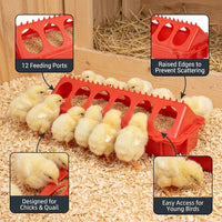 28-Hole Long Feeder Trough for Chickens , Multi-Hole Feed Dispenser for Chicken Coop, Linkable Feeder Trough for Quail Cage and Chicken Keepers