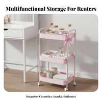 Rolling Storage Cart Carbon Steel Construction Mobile Storage Trolley 360° Rotating Wheels Multi-Tier Rolling Cart for Washroom, Small Areas, Bedroom