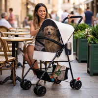 Breathable Pet Stroller with Cup Holder Four-Wheel Foldable Pet Stroller Lightweight Compact for Dogs, Cats, Daily Walks, Outdoor, Travel