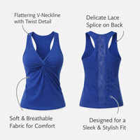 Lace Tops for Women with V-Neck and Twisted Knot Design, Breathable Blend Camisole for Going Out and Summer Wear