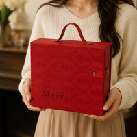 Floral Drawer Gift Boxes for Presents, Retro Red Paper Gift Box with Lids, 27x9x21cm Birthday Girlfriend Company Gift