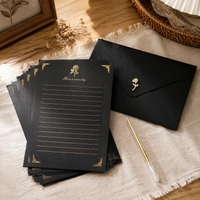 Gold Foil Rose Black Letter Paper, Simple Birthday Greeting Card, Valentine's Day Love Letter Paper with Envelope, 520 Set
