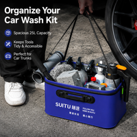 25L Folding Bucket Portable Car Wash Water Bucket with Zippered Lid EVA Round