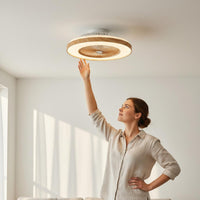 2 in 1 Design Wood Grain Ceiling Fan Illumination Area Saving 110V Ceiling Fan Lamp Wireless Controller Control Fandelier Dimmable LED for Living Room, Bedroom
