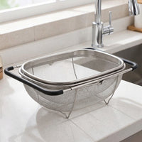 Square Drain Basket Kitchen Sink Drainer, Stainless Steel Sink Rack with Retractable Drainer, Modern Minimalist Vegetable Washing Organiser