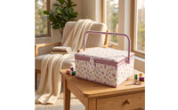 Sewing Basket with Space-Saving Tray Sewing Basket with Compartments Hinged Craft Organizer for Crafters