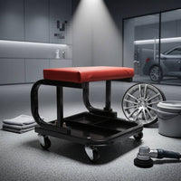 Automotive Stool with Tool Tray Padded Rolling Stool with Tool Tray Low-Profile Creeper Seat Car Vehicle Maintenance Professionals