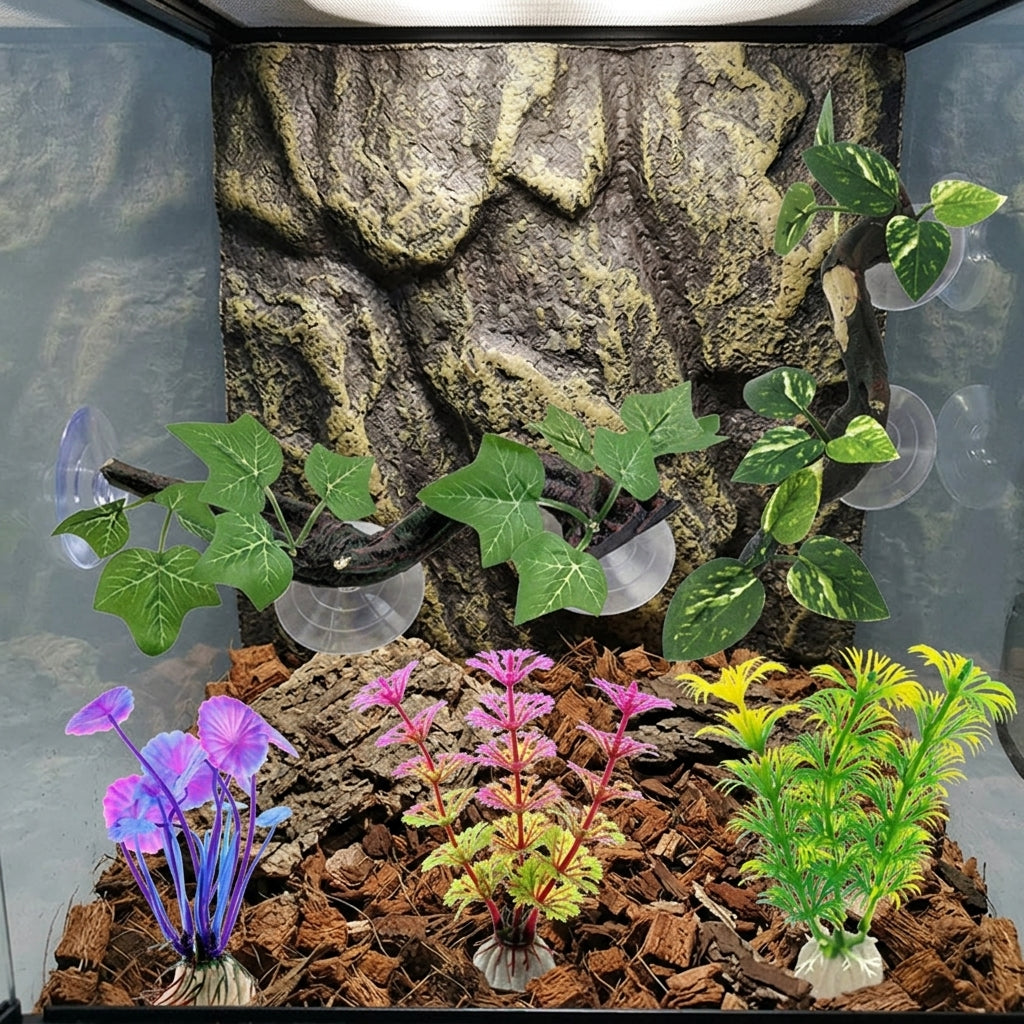 5 Piece Reptile Hide with Climbing Surfaces, Realistic Crested Gecko Tank Accessories, Moisture-Resistant Jungle Vivarium Decor