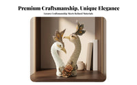 Textured Feathers Intertwined Peacock Statue Ornate Double Peacock Figurine Floral Base for Living Room Cabinet, TV Stand