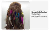 Peacock Feather Hair Accessory Handmade Bohemian Feather Hairband Adjustable Size Hippie Tassel Headpiece for Kids, Festivals, Costume Events, Parties