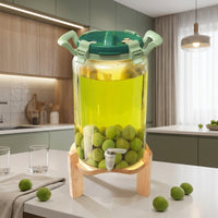 Glass Jar Drink Dispenser with Wood Stand, Wide Neck Fermentation Jars for Liqueur Making, Reusable Fermenting Jar in Modern Kitchen Storage