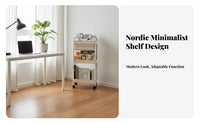 Multi-Tier Rolling Shelf With casters Shelving Unit Space Saving for Dorm Room