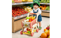 Toddler Toy Shopping Cart with Play Food Kids Shopping Cart Toy Easy-Push Grocery Cart Smooth-Rolling for Toddlers, Playroom