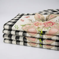 Set of 4 Easter Placemats, Rustic Checkered Bunny Table Mats, Washable Fabric Dining Table Decorations for Spring Holiday Kitchen Home Party