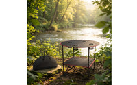 Compact Foldable Round Table with Shelf Low-Height Folding Table with Cup Holders Easy to Carry Stable for Beach Trips