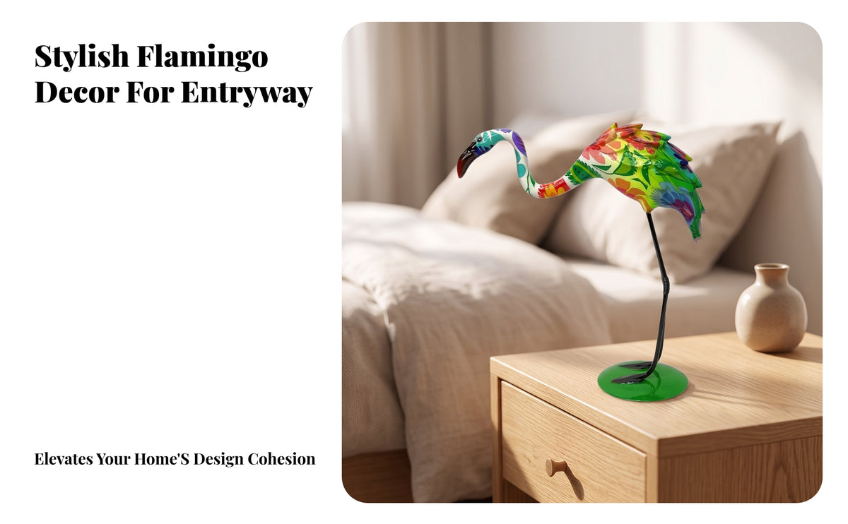 Freestanding Flamingo Figurine | carved Feather Detailing, Flamingo Figurine with Base, for Office
