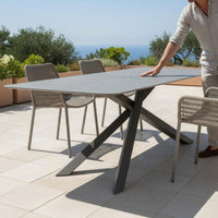 7 Pieces Waterproof Modern Rectangular Garden Dining Set Heavy-Duty Frame Sintered Stone Top Dining Table Set for Courtyard, Balcony