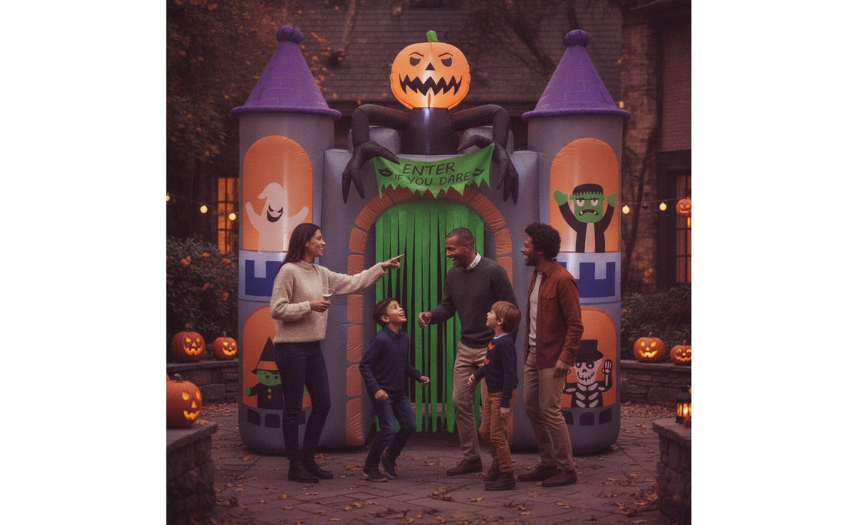 Halloween Inflatable Haunted House Castle Archway Tall Castle Archway Inflatable Decoration Giant Bright for Homeowners, Yard