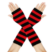 Anime Cosplay Striped Gloves, Fingerless Knit Sleeves, Christmas, Autumn Winter, Polyester