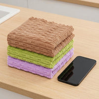Wood Fiber Cleaning Cloths, Oil Resistant Cloths and Tea Towels for Kitchen, 3 Pack Striped Low-Shed 30x30cm Mixed Colors for Dishes and Cookware