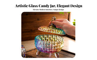 Glass Candy Jar Elegant Design Lidded Glass Candy Dish Versatile Crystal Embossed Jar for Decor Enthusiasts, Hosts, Living Room, Kitchen, Weddings