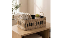 Braided Container Basket with Handles Rectangular Braided Straw Basket with Lining Stylish for Closet