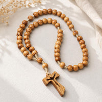 Wooden Rosary with Crucifix Religious Jewelry Corded for Prayer, Daily Wear