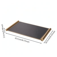 Leather Tray with Metal Frame Modern Rectangular Tray with Metal Rails Elegant for Coffee Table