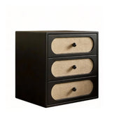Japanese Design 3-Drawer Rattan Bedside Table Natural Wood Look 3-Drawer Rattan Cabinet Nordic Aesthetic Nightstand Vintage design for Guesthouse Owners, Homeowners, Renters, Bedroom, Living Room, Entryway, Hallway