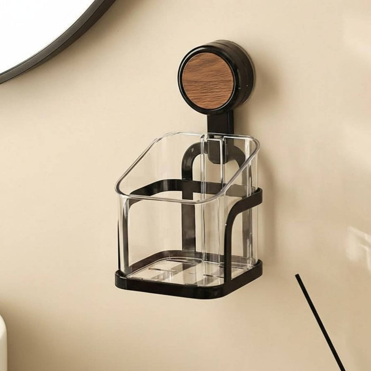 Walnut Wood Grain Finish Suction holder Corner Shelf Drilltool-without-drill Installation Suction holder Corner Basket No-Drilling Bathroom Organizer Vintage design for Apartment Dwellers, Homeowners, Families, Shower, over Sink, Powder Room, Kitchen