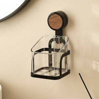 Walnut Wood Grain Finish Suction holder Corner Shelf Drilltool-without-drill Installation Suction holder Corner Basket No-Drilling Bathroom Organizer Vintage design for Apartment Dwellers, Homeowners, Families, Shower, over Sink, Powder Room, Kitchen