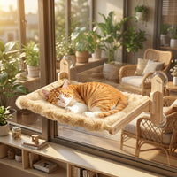 Cat Window Perch with Wood Frame, Breathable Mesh Hammock and Suction Cup Cat Bed, Rectangular Lounger for Indoor Cats, Universal Size Resting Area