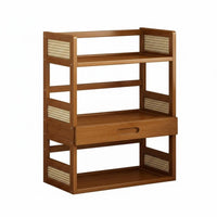 Vintage Design Multi-Tier Desk Organizer with Drawer Space Saving Desktop Shelf Large Capacity Book Rack Woven Panel Design for Students, Homeowners, Study Room, Bedroom