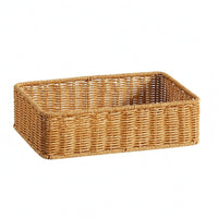 Hand Woven Tray Basket Rounded Edges Rattan Storage Basket Light Brown