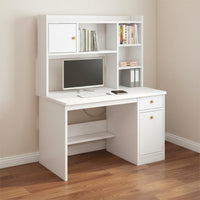 Multi-Functional Workstation Study Desk with Bookshelf and Drawers Spacious Desktop Computer Desk with Bookshelf Space Saving Design Home Office Furniture Anti-Collision Rounded Corners for Teens