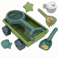 Beach Sand Toy Cart with Tools Children's Sand Cart Beach Wagon Toy Set Rectangular Tray Long Handle for Sandbox