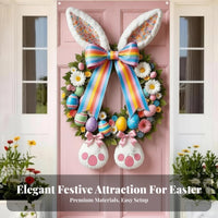 Easter Door Cover Easy to Hang Easter Bunny Banner Bright Colors Bunny Wreath Door Mural for Party Hosts, Homeowners, Porch, Patio, Wall Decoration