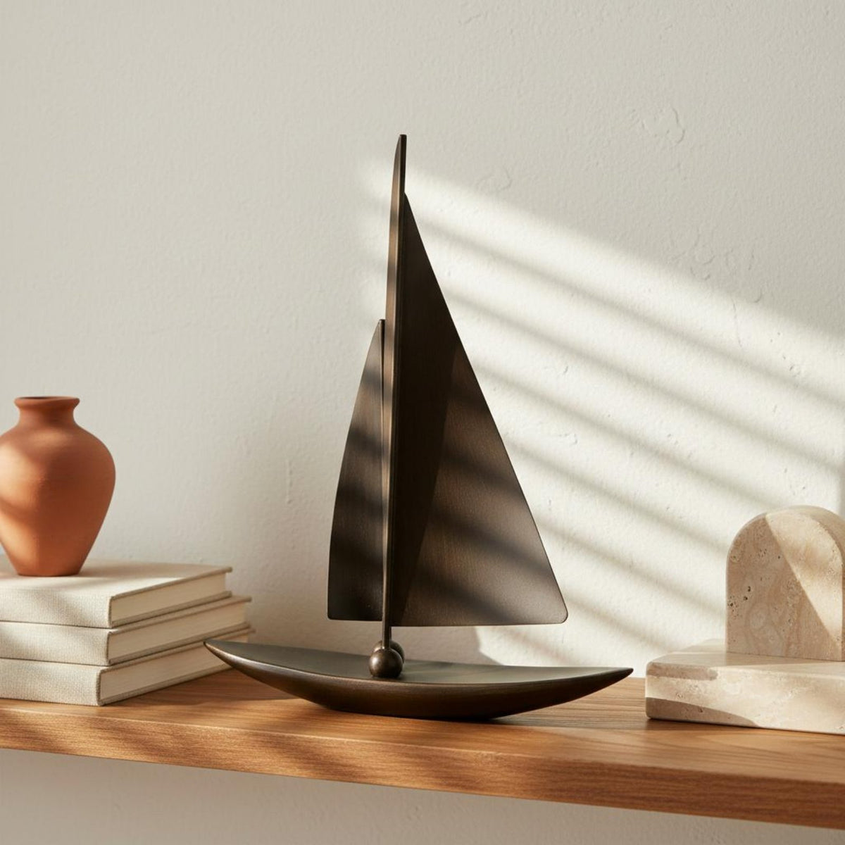 Sailboat Sculpture Nautical Sailing Boat Ornament Minimalist Sculpture with Abstract Hull for Bookshelf