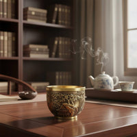 Embossed Dragon Embossed Avian Cup Fine Craftsmanship Embossed Brass Cup Multi-Functional Chinese Landscape Teacup for Collectors, Home Decor, Altar