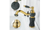 Polished Gold Faucet with Rotating Outlet Marble Textured Gooseneck Faucet Glossy Basin Tap Vintage for Bathroom, Powder Room, Guest Bath