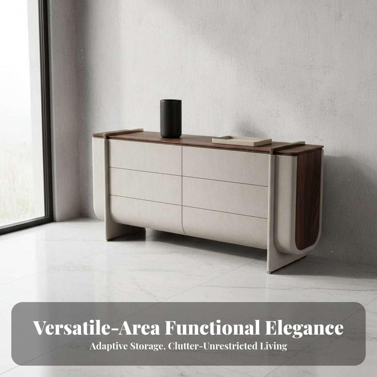 Wood Top Buffet Cabinet Italian Minimalist Styling Living Room Storage Cabinet Designer Design Modern Credenza for Renters, Villa, Entryway