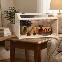 Wooden Pet House Breeding Box with Sliding Acrylic Panel, Large Nursery Box Quail Habitat, Transparent Bird Breeding House Wooden Guinea Pig Cage