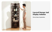 Space Saving Freestanding Corner Shelf Single-Unit 90-Degree Fit Tall Corner Bookcase Sturdy Construction Storage Cabinet High Load Capacity for Apartment Dwellers, Decor Enthusiasts, Living Room, Bedroom, Entryway, Kitchen